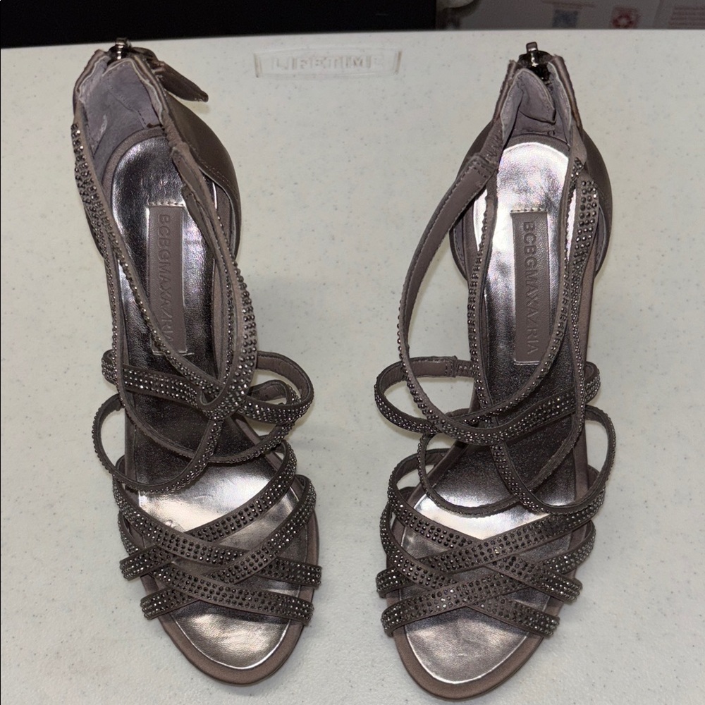 BCBGMaxAzria Women's Metallic Strappy Heels, size 6 1/2 B or 36 1/2